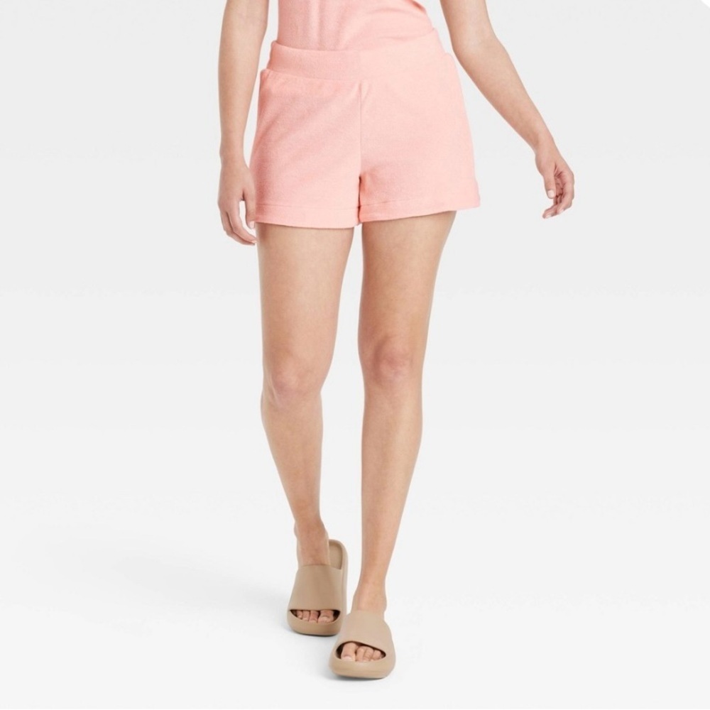 NWT A New Day Women's Mid-Rise Pull-On Terry Cloth Shorts in Blush Pink Size S